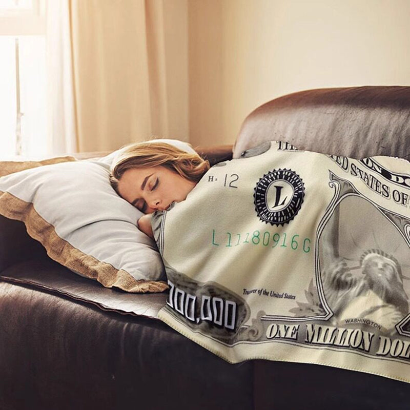Million Dollar Blanket - Funny $1,000,000 Bill Flannel Throw Blanket , Soft Novelty Couch Throw 90x180cm