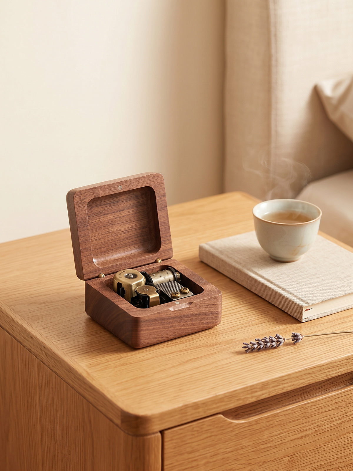 Walnut Wood Music Box with Sankyo 18-Note Movement, Castle in the Sky Melody, Vintage Gift for Her Birthday
