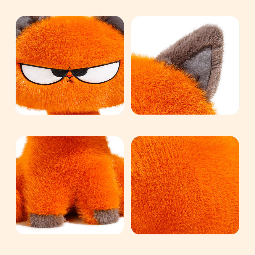 Sassy Orange Cat Plush Doll - 40cm Fluffy Grumpy Face Stuffed Animal with Red Scarf