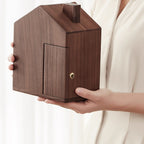 Walnut House Piggy Bank with Lock & Key, Wooden Coin Bank, Felt-Lined Base, Gift for Her Birthday