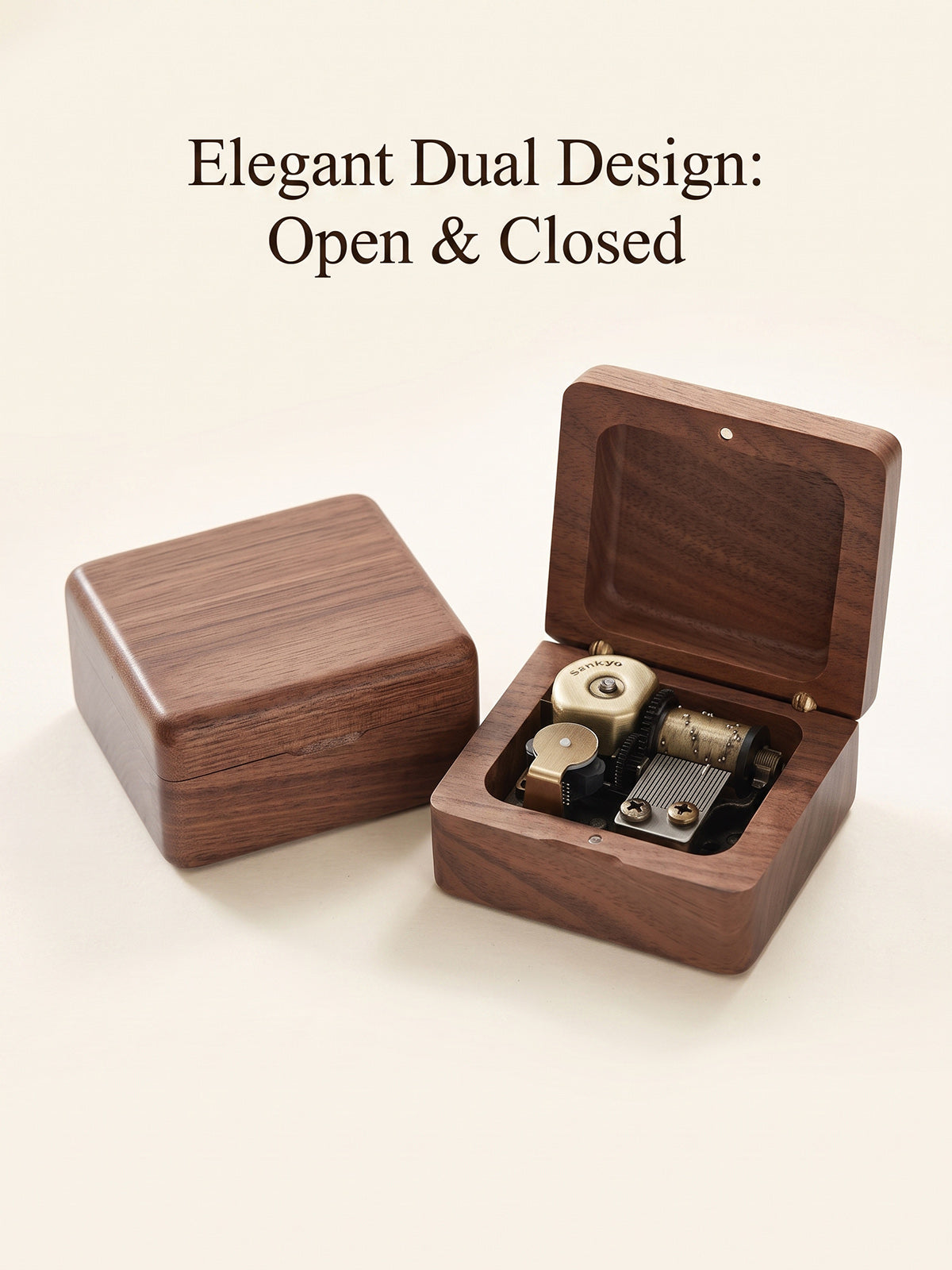 Walnut Wood Music Box with Sankyo 18-Note Movement, Castle in the Sky Melody, Vintage Gift for Her Birthday