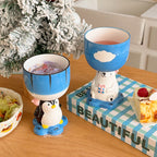 Hand-Painted Penguin Ceramic Goblet Cup - 280ml Kawaii Animal Stemmed Mug Gift