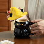 Witch Hat Cat Mug with Lid - 3D Black Cat Ceramic Coffee Cup 450ml