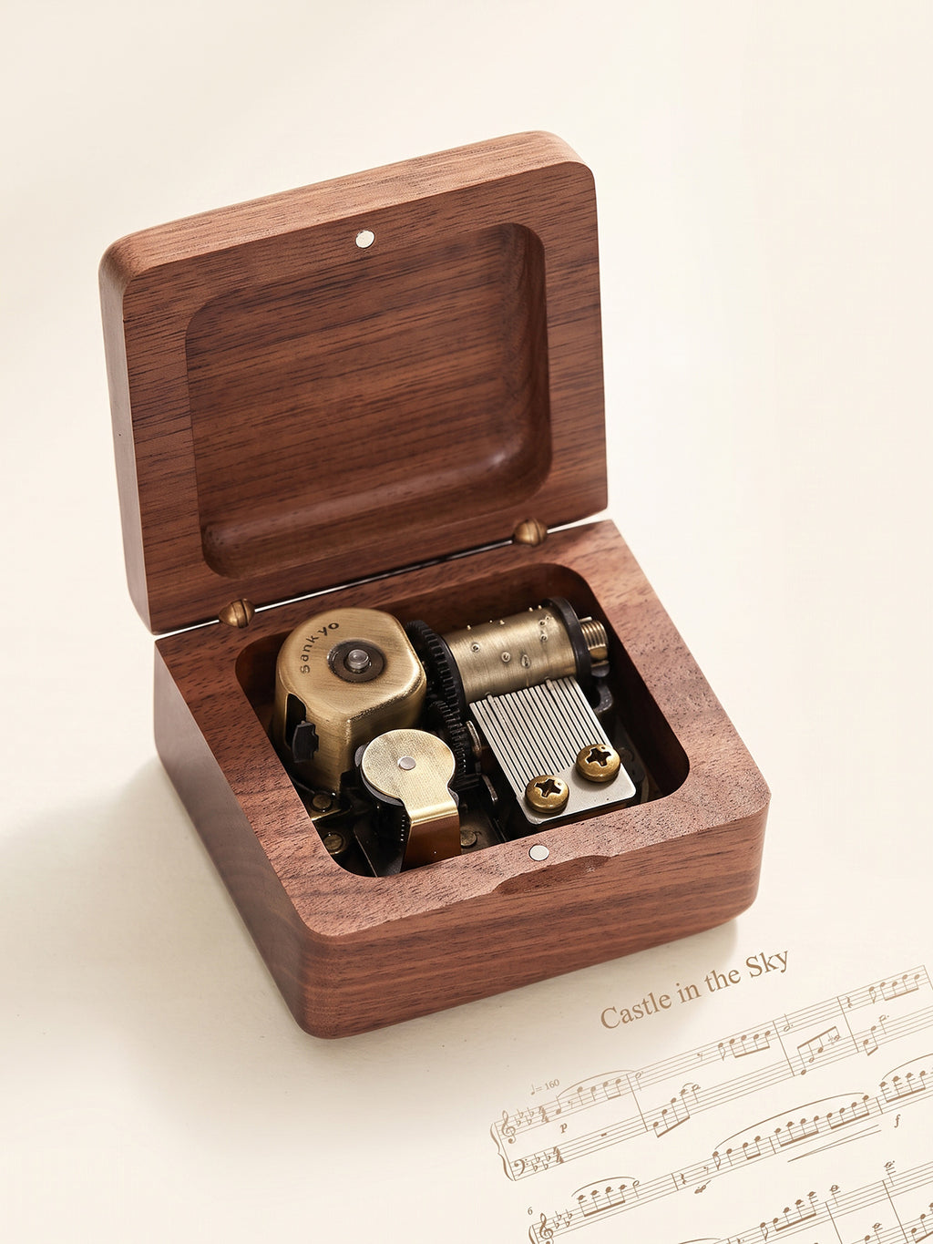 Walnut Wood Music Box with Sankyo 18-Note Movement, Castle in the Sky Melody, Vintage Gift for Her Birthday