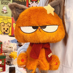 Sassy Orange Cat Plush Doll - 40cm Fluffy Grumpy Face Stuffed Animal with Red Scarf