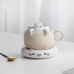 Lucky Cat Ceramic Tea & Coffee Mug with Infuser, 3-in-1 Pour-Over Set, Cute Cat Design Gift for Her