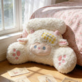 Large stuffed lamb body pillow with floppy ears on the couch, sheep plush companion for TV time, naps and bedtime cuddling