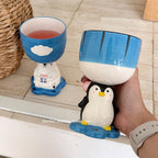 Hand-Painted Penguin Ceramic Goblet Cup - 280ml Kawaii Animal Stemmed Mug Gift