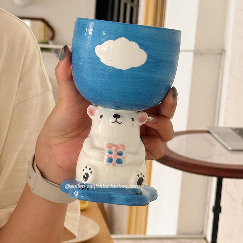 Hand-Painted Penguin Ceramic Goblet Cup - 280ml Kawaii Animal Stemmed Mug Gift