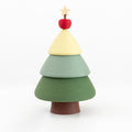 Forest green Christmas tree jewelry box on a white background - 3D printed stacking tree in deep green, sage and cream tiers with brown trunk, red apple and wooden star topper, matte frosted PLA finish