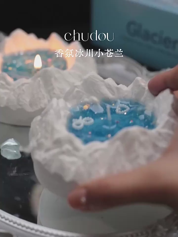 Glacier Ocean Candle Gift Box - Hand-Poured Jelly Wax & Plaster Iceberg Holder, Freesia Scent, Starry Sky Decor