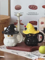 Witch Hat Cat Mug with Lid - 3D Black Cat Ceramic Coffee Cup 450ml